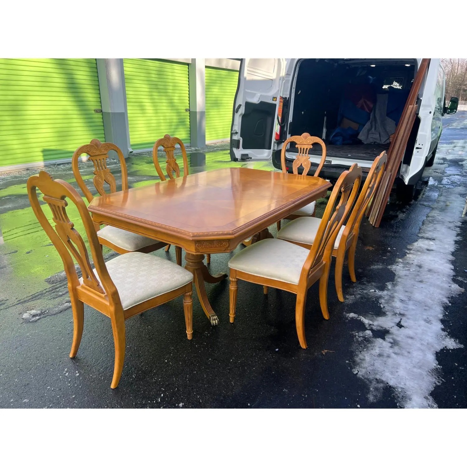 Vintage Wood Dining Table and Six Dining Chairs - image-5