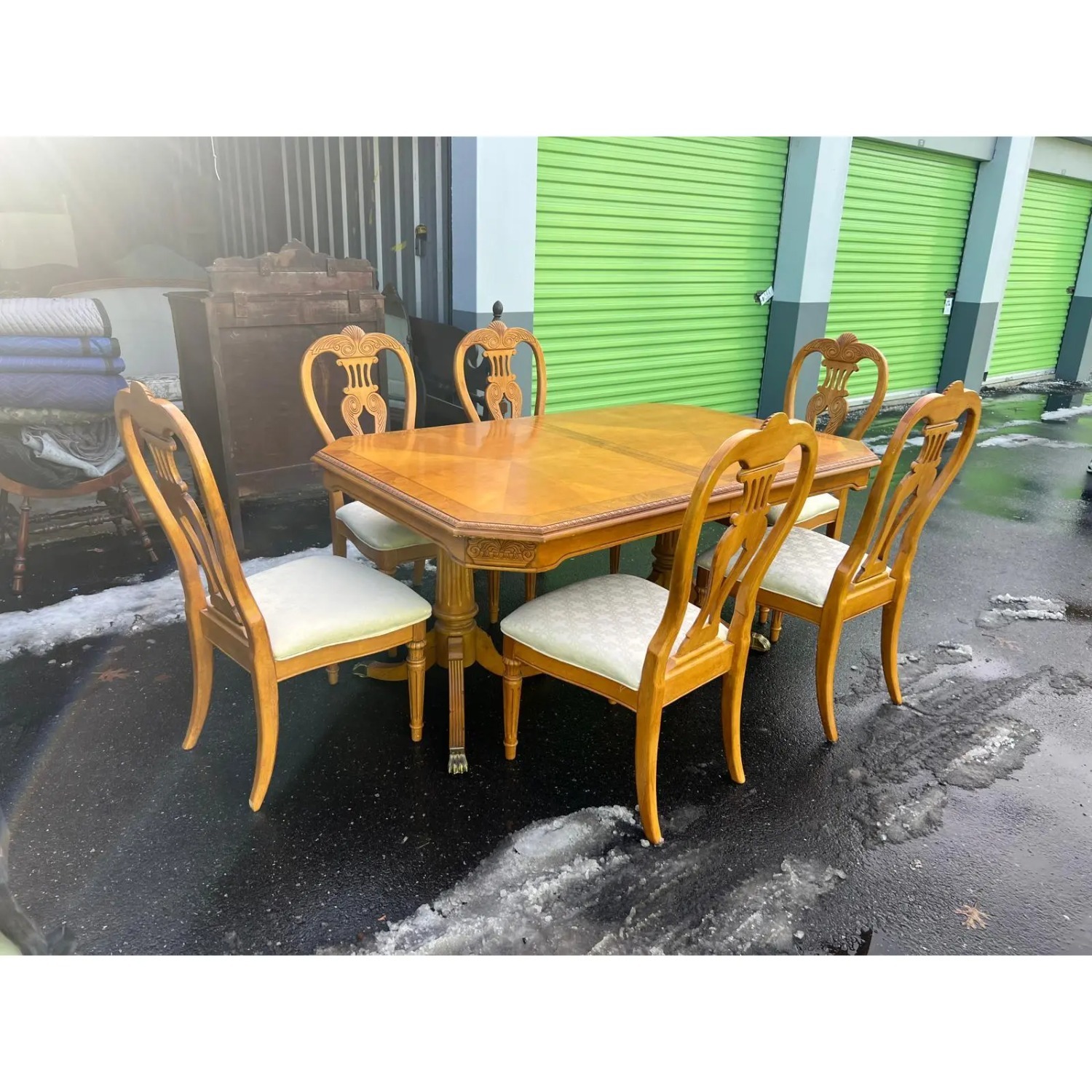 Vintage Wood Dining Table and Six Dining Chairs - image-15