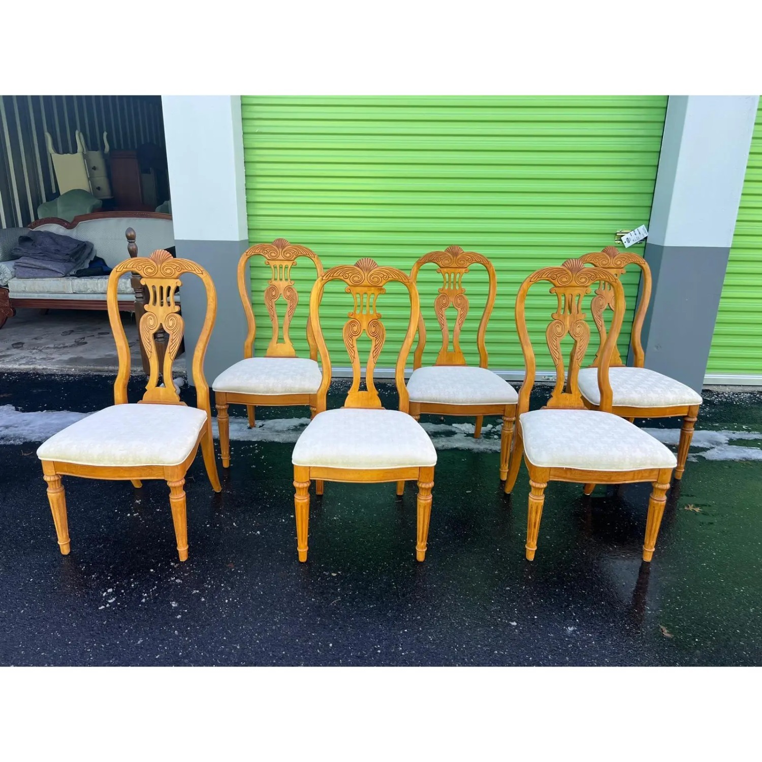 Vintage Wood Dining Table and Six Dining Chairs - image-7