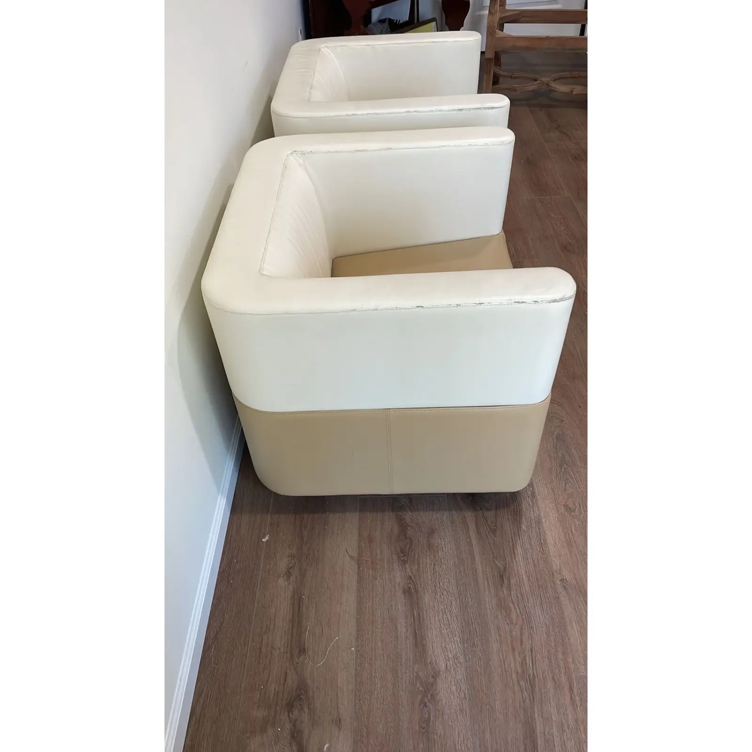 Mid-Century Pair of Cream and White Club Chairs - image-3