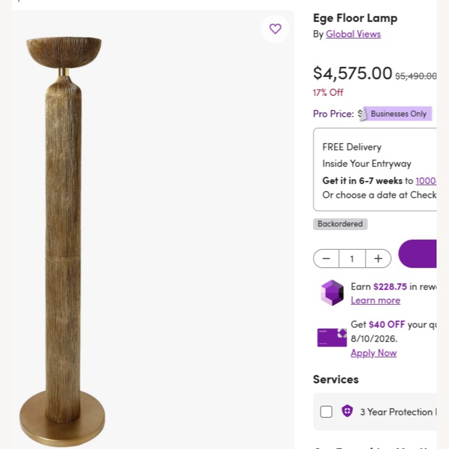 Wayfair Gold Floor Lamp - image-1