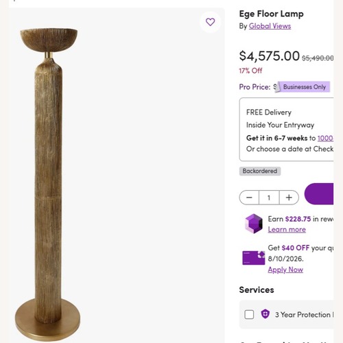 Used Wayfair Gold Floor Lamp for sale on AptDeco