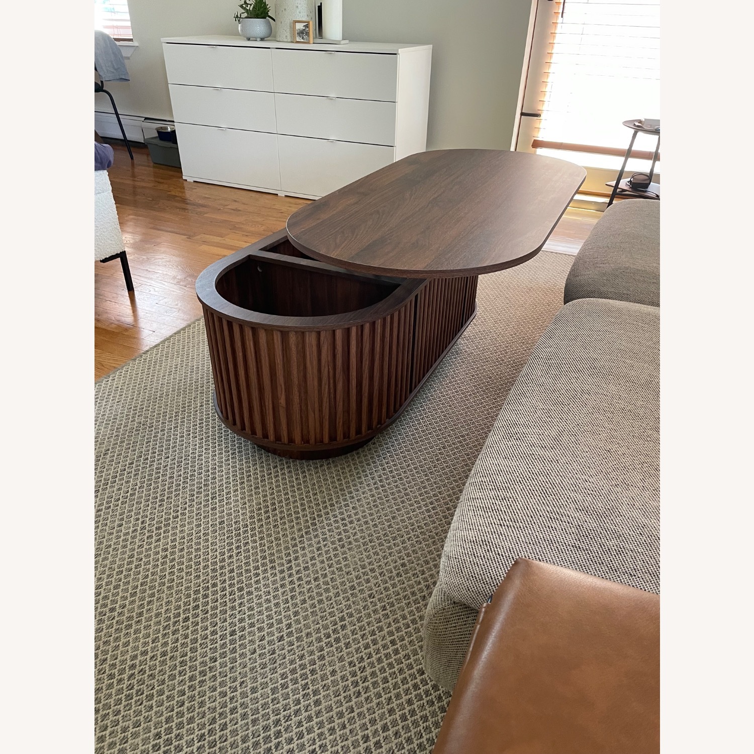 Dark Brown Wood Coffee Table with Storage - image-5