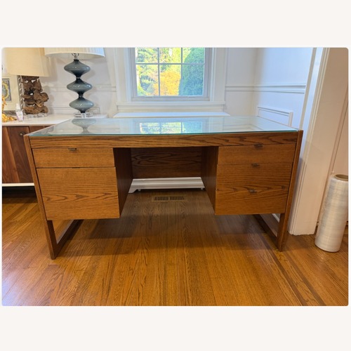 Used Modern Solid Wood Executive Desk with Glass Top for sale on AptDeco