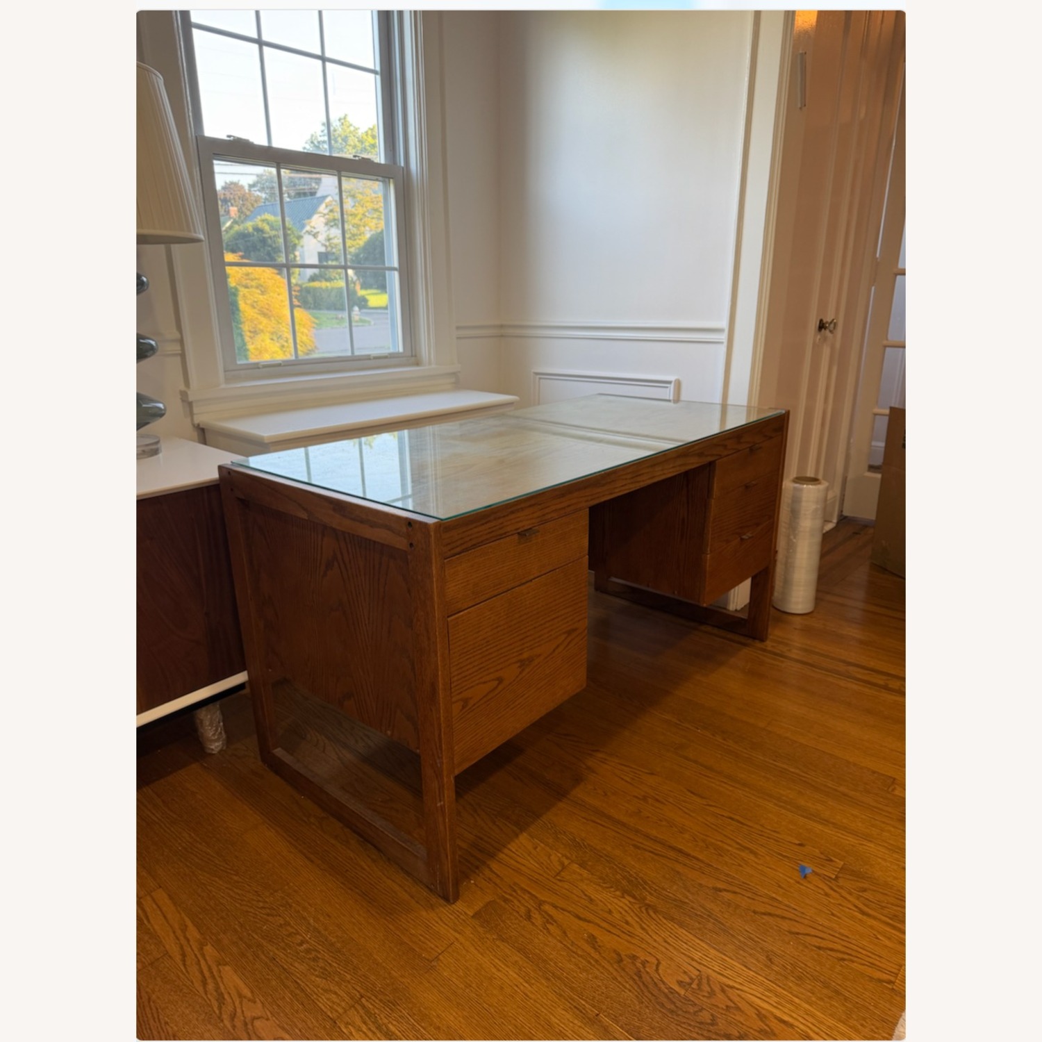 Modern Solid Wood Executive Desk with Glass Top - image-2