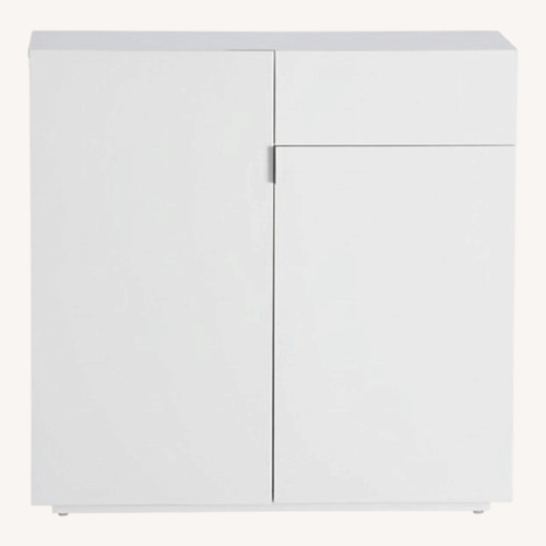 Used CB2 Swing Gloss White Mini Bar Cabinet for sale on AptDeco