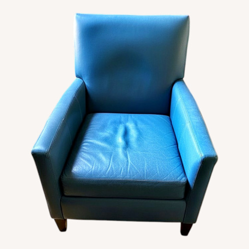 Used Bloomingdale's Blue Leather Armchair and Ottoman for sale on AptDeco