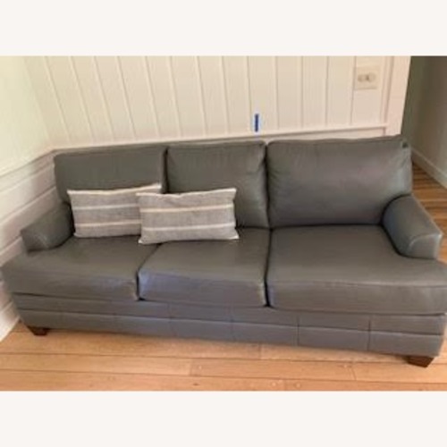 Used Bassett Light Gray Leather Sleeper Sofa for sale on AptDeco