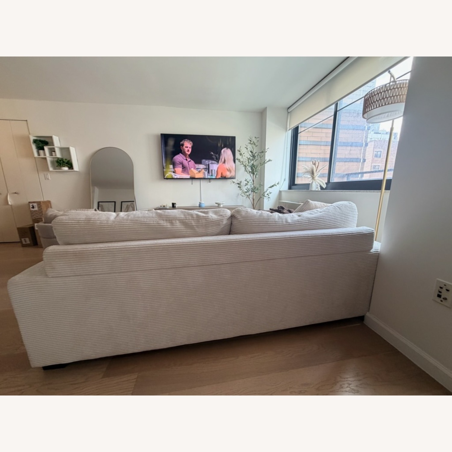 Corduroy 2 Seat Sofa with Ottoman - image-3