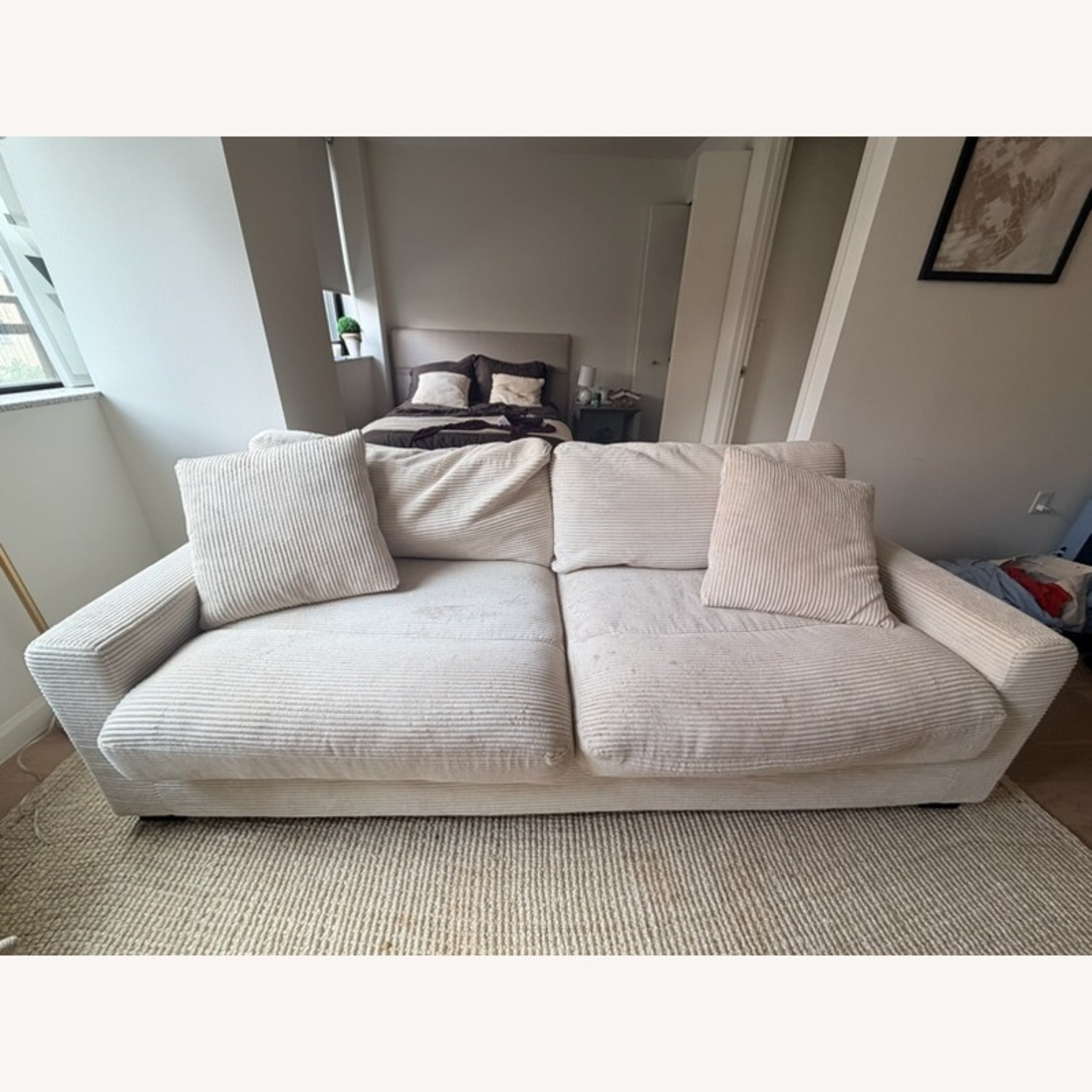 Corduroy 2 Seat Sofa with Ottoman - image-1