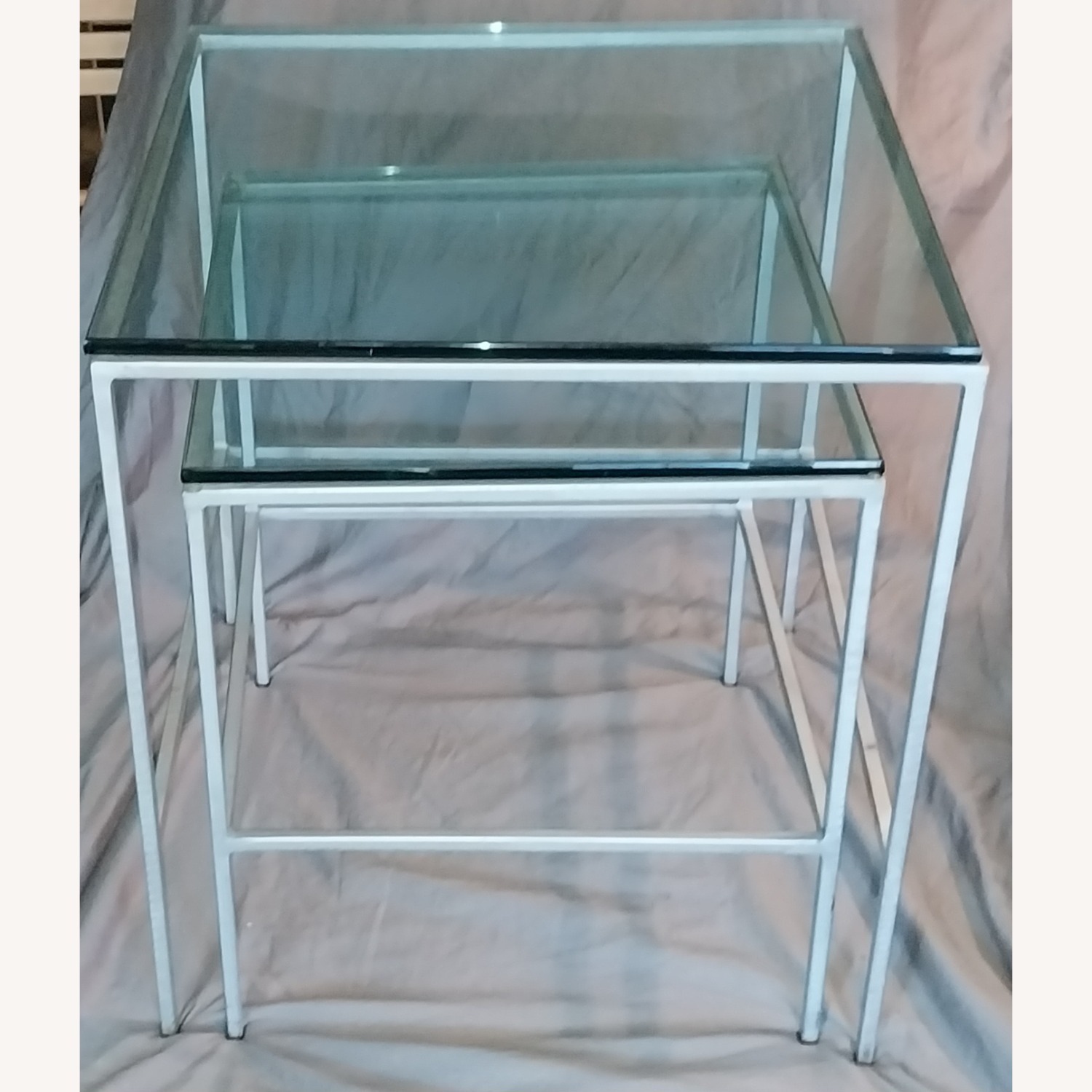 Silver Glass Nesting Tables Set of 2 - image-1