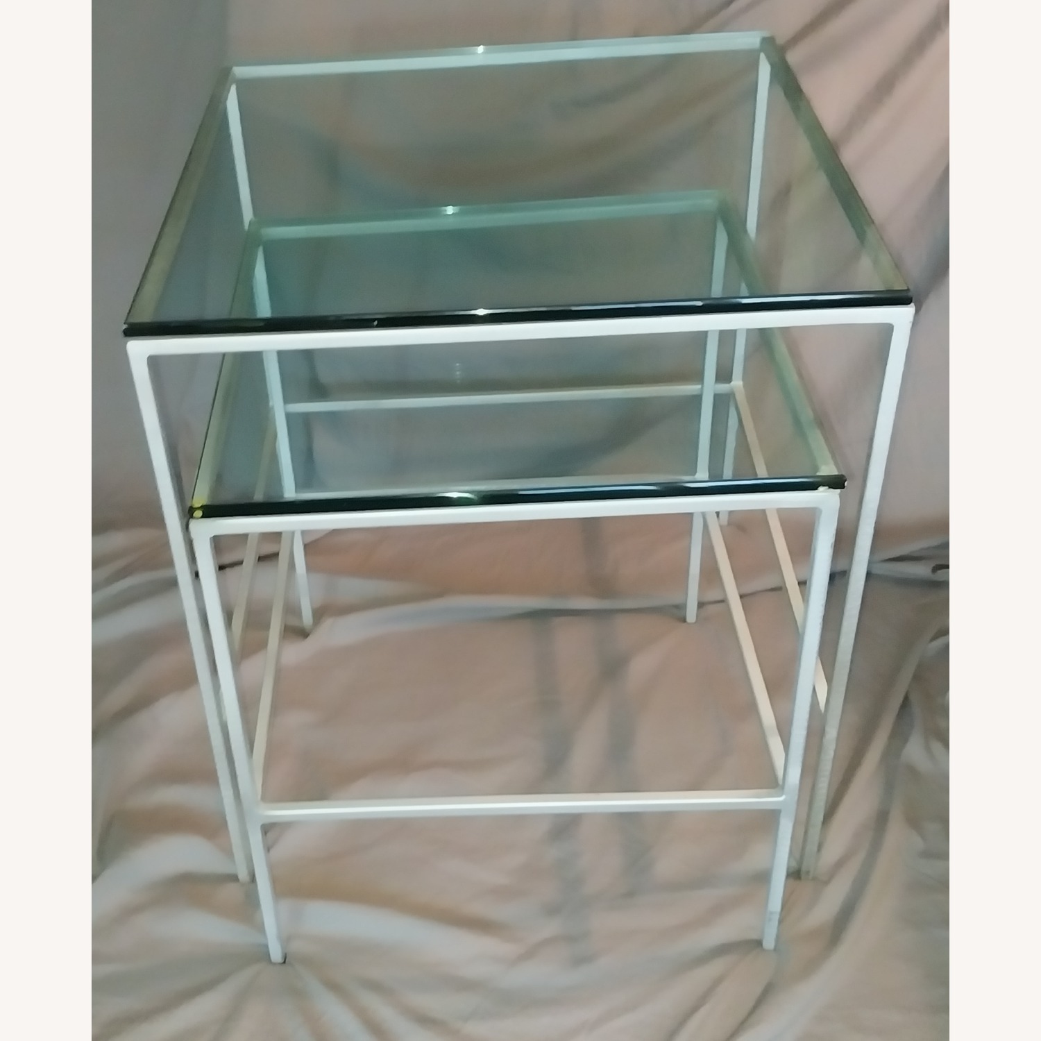 Silver Glass Nesting Tables Set of 2 - image-9