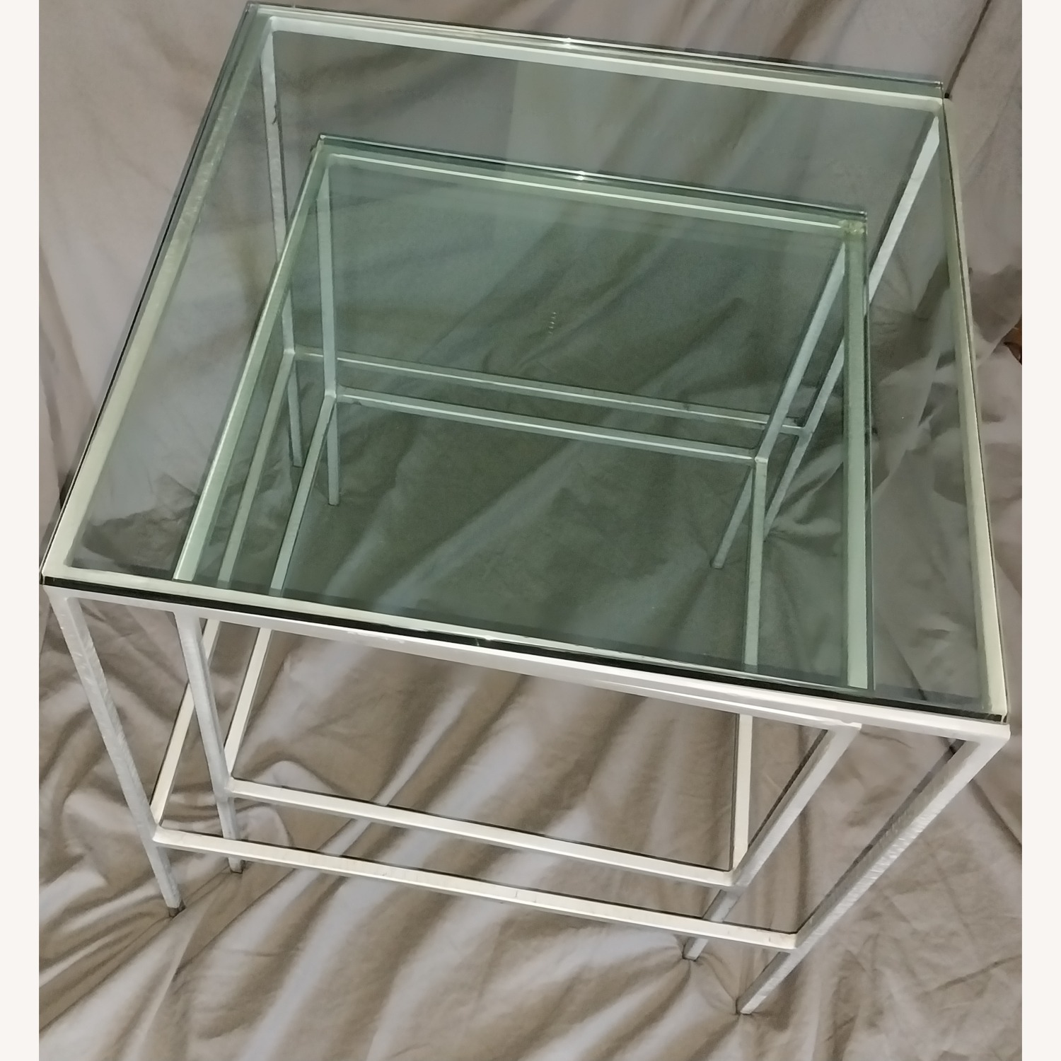 Silver Glass Nesting Tables Set of 2 - image-7