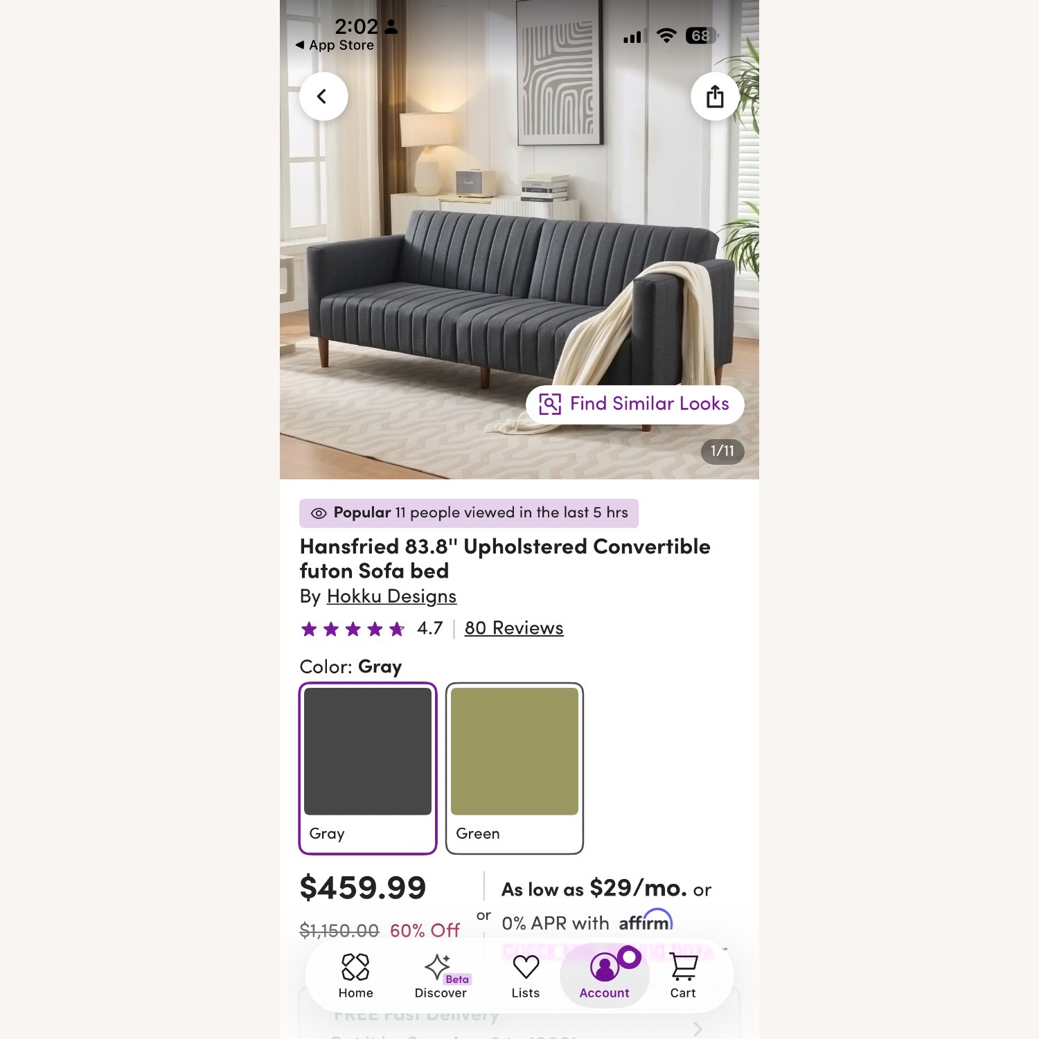 Wayfair Hansfried Dark Gray Futon - image-4