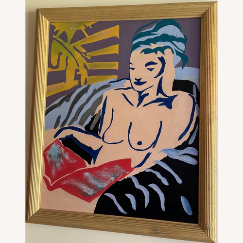 Used Women in Blue Reading a Book Wall Art for sale on AptDeco