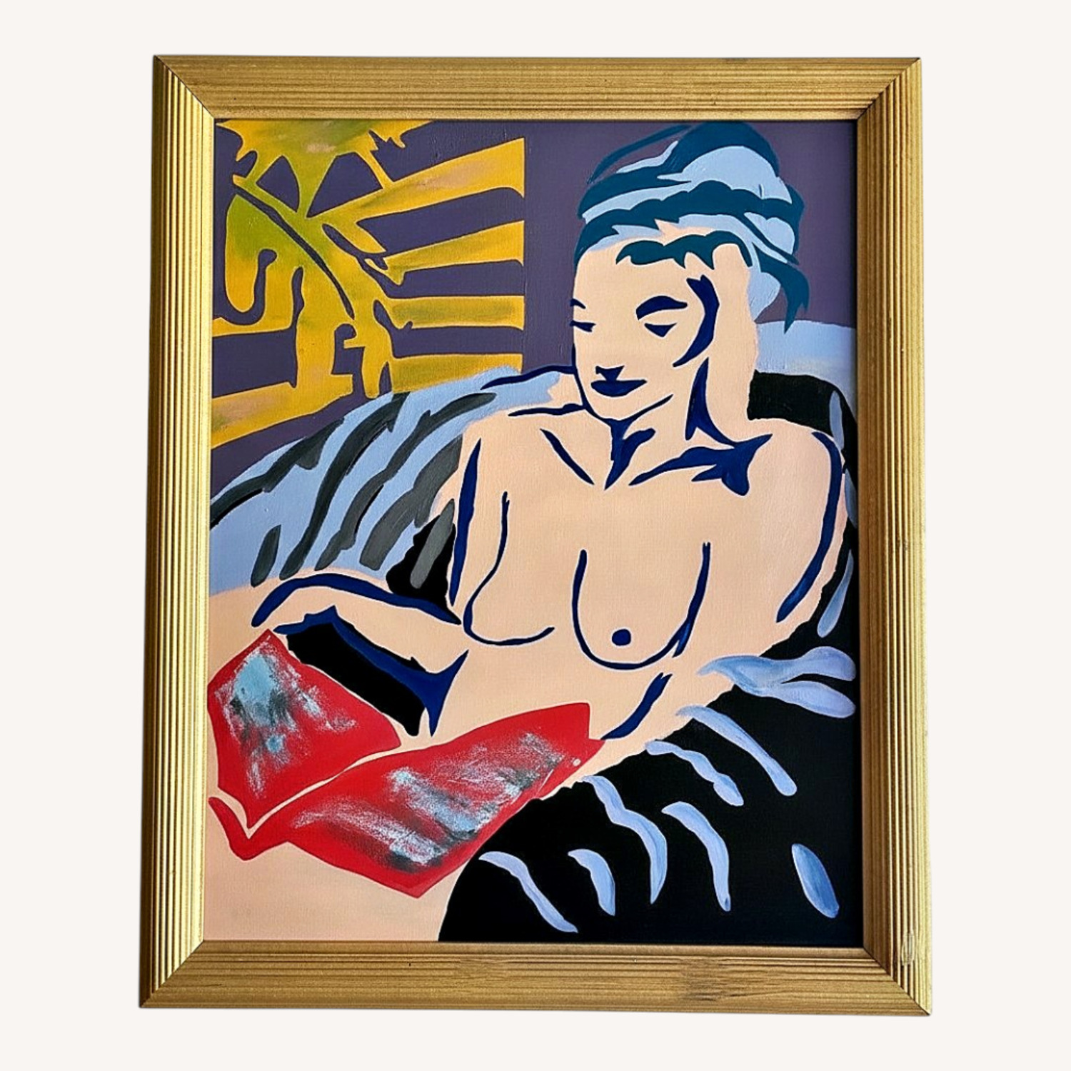 Women in Blue Reading a Book Wall Art - image-0