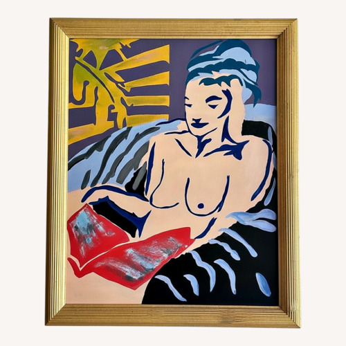 Used Women in Blue Reading a Book Wall Art for sale on AptDeco