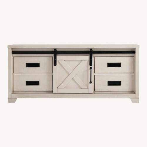 Used Montana 55" White Sliding Barn Door TV Stand / Console for sale on AptDeco