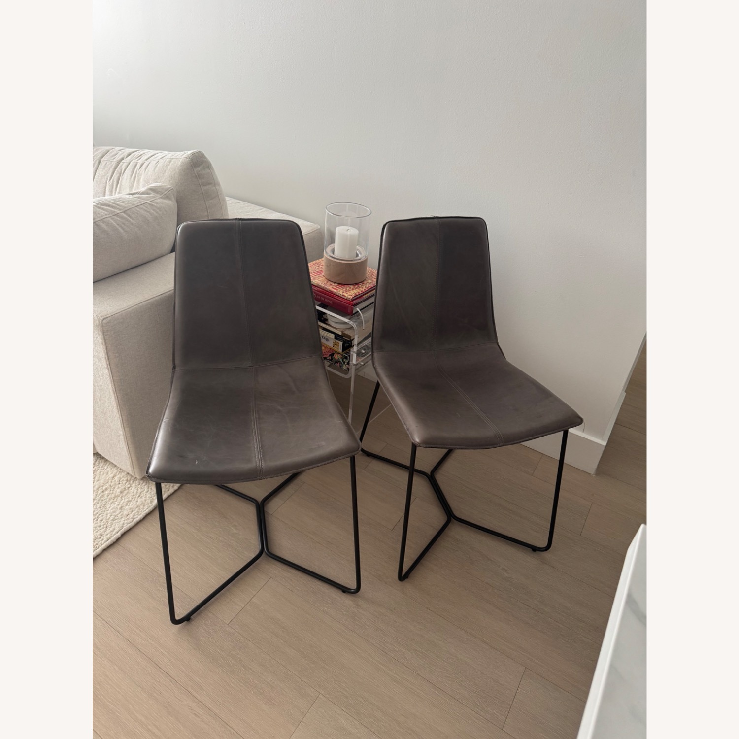 West Elm Light Gray Slope Leather Dining Chair (Set of 2) - image-1