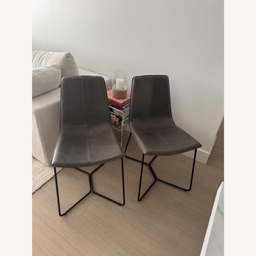 Used West Elm Light Gray Slope Leather Dining Chair (Set of 2) for sale on AptDeco