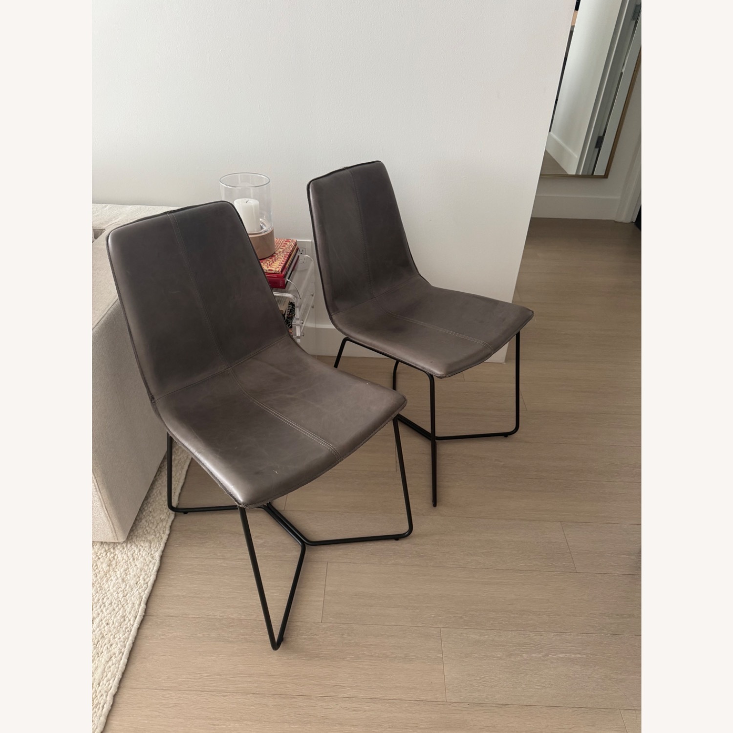 West Elm Light Gray Slope Leather Dining Chair (Set of 2) - image-2