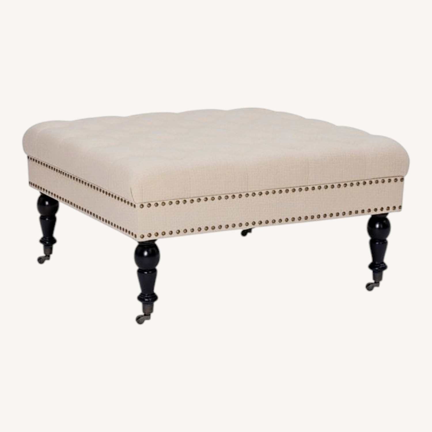 Creme Tufted Square Ottoman - image-0