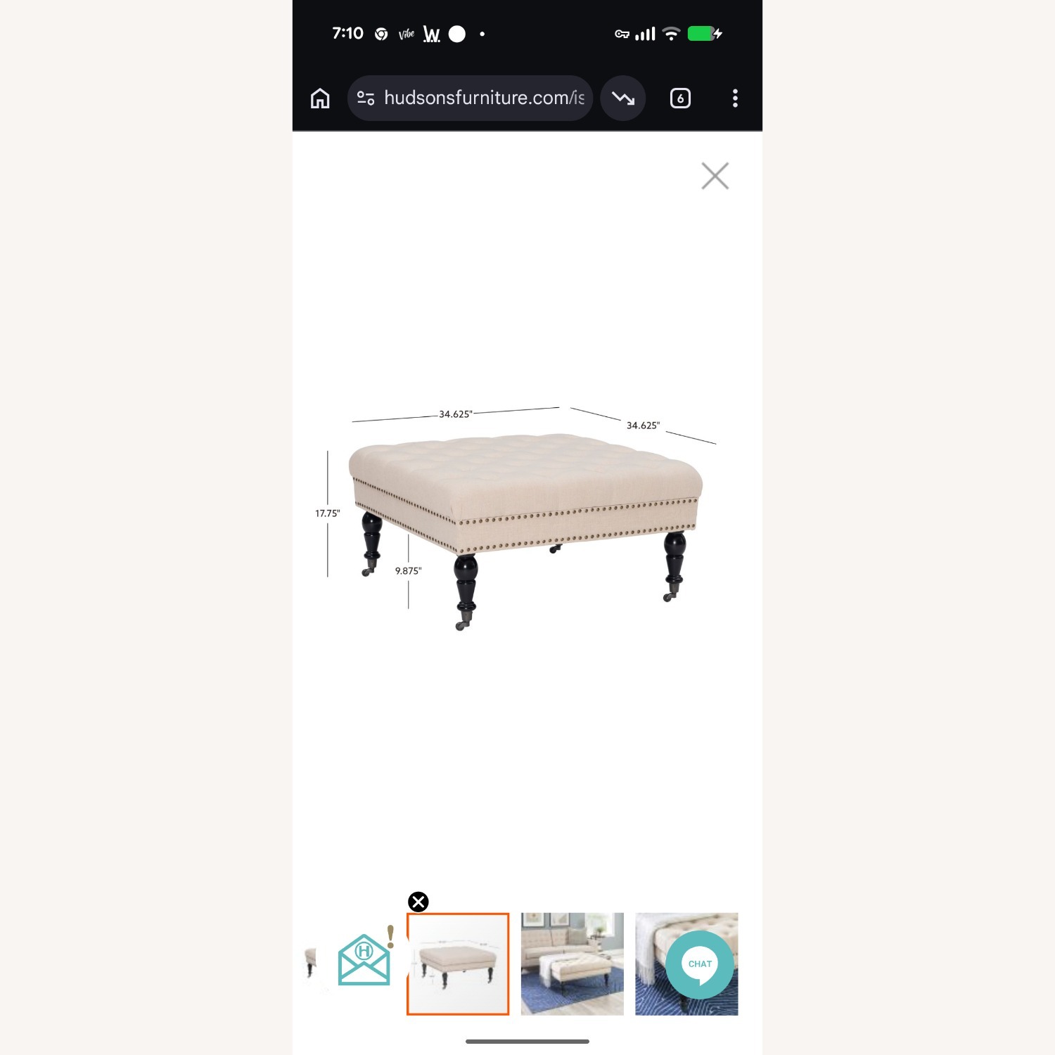 Creme Tufted Square Ottoman - image-2