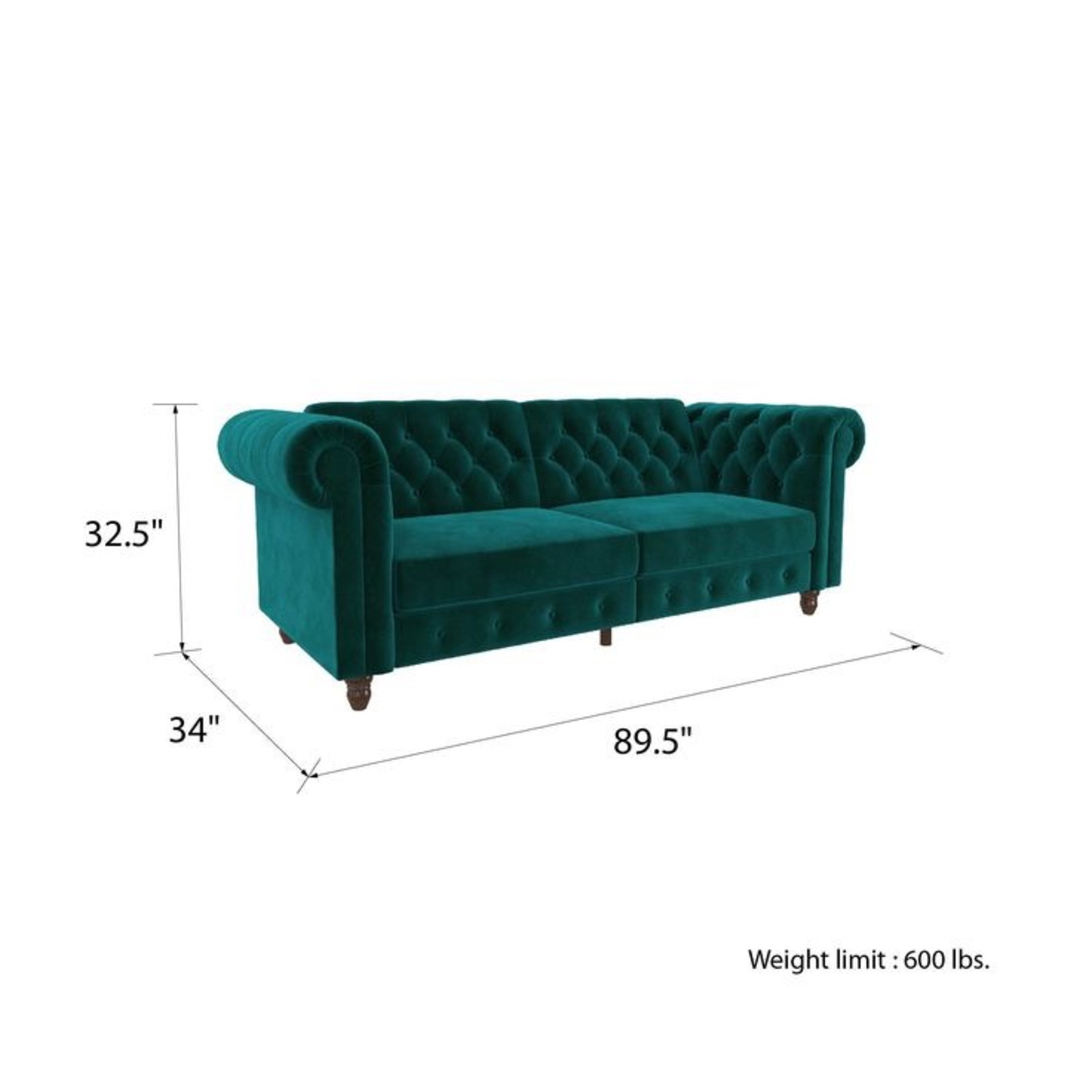 DHP Felix Chesterfield Sofa Futon, Green Velvet - image-4