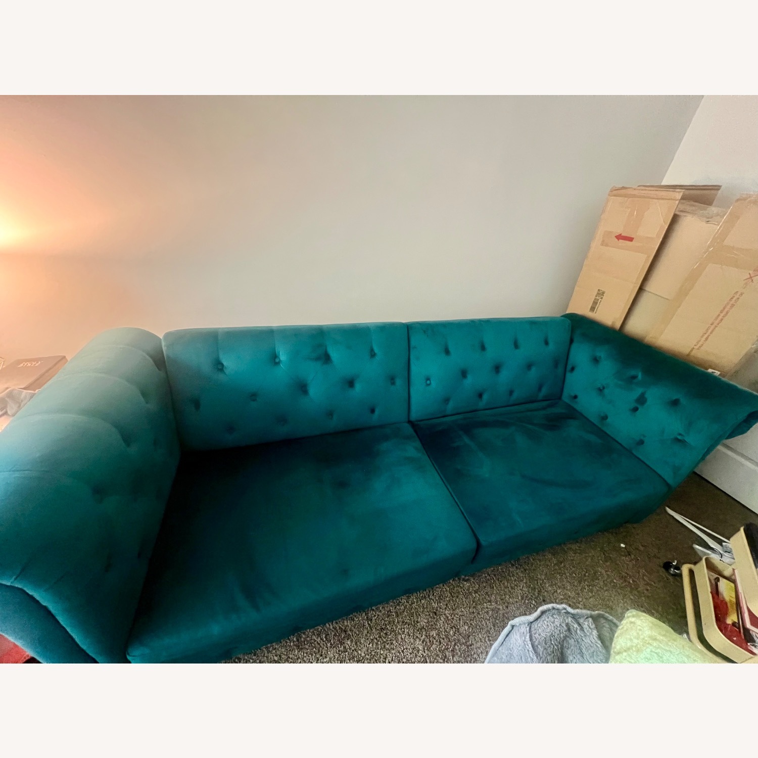 DHP Felix Chesterfield Sofa Futon, Green Velvet - image-2