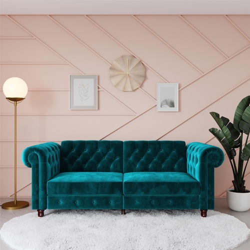 Used DHP Felix Chesterfield Sofa Futon, Green Velvet for sale on AptDeco