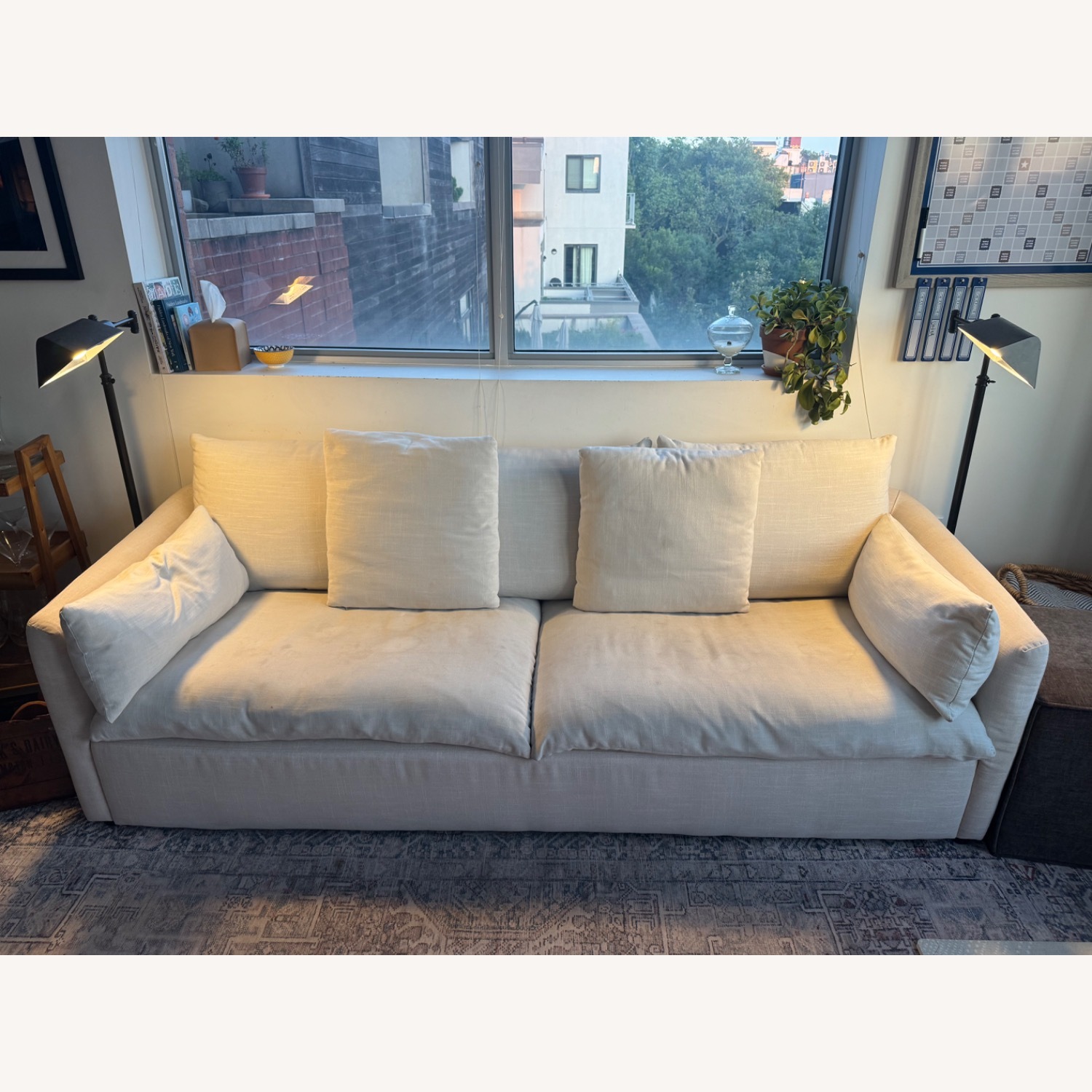 White Fabric 3+ Seater Sofa - image-1