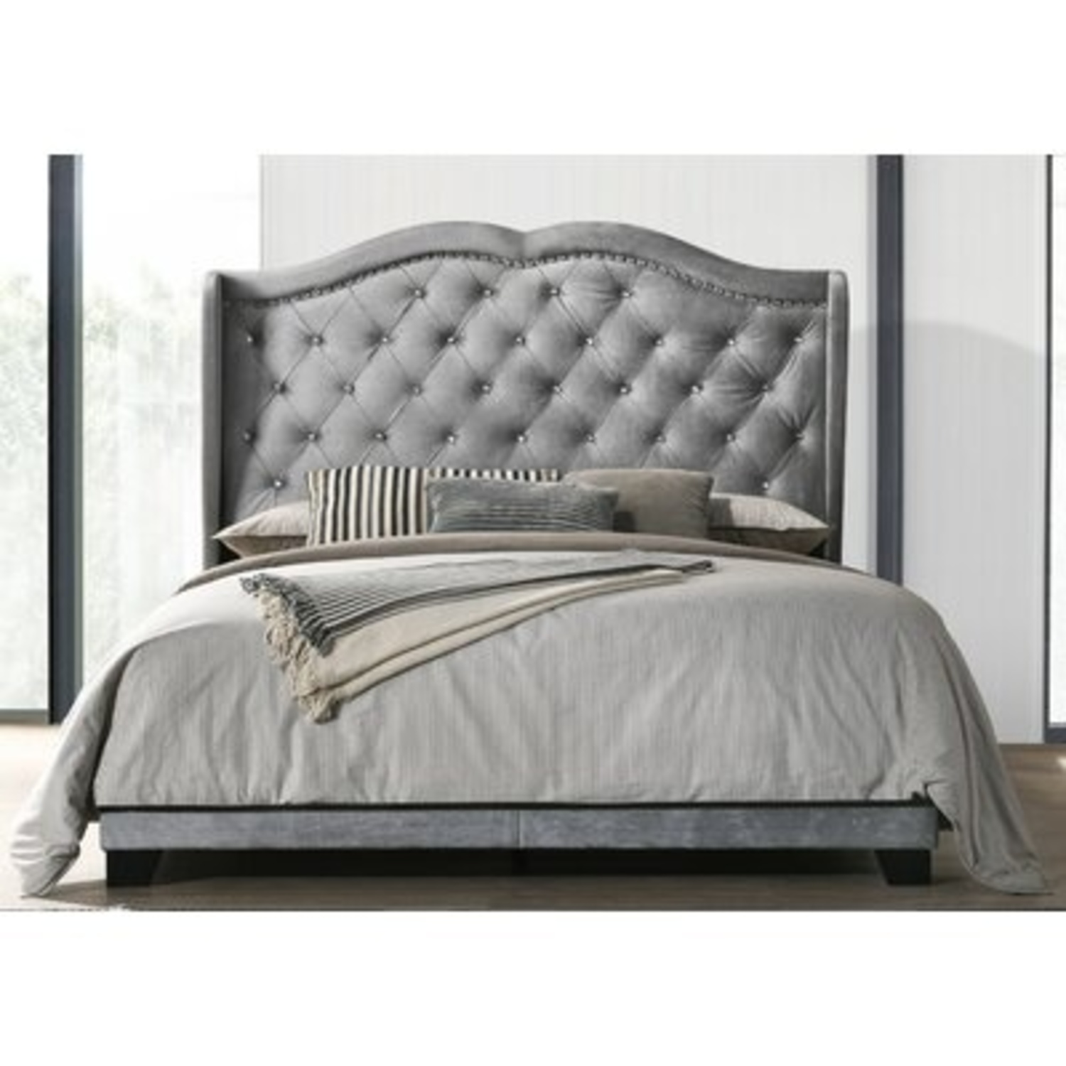 Dark Grey Glam Full Size Bed - image-4