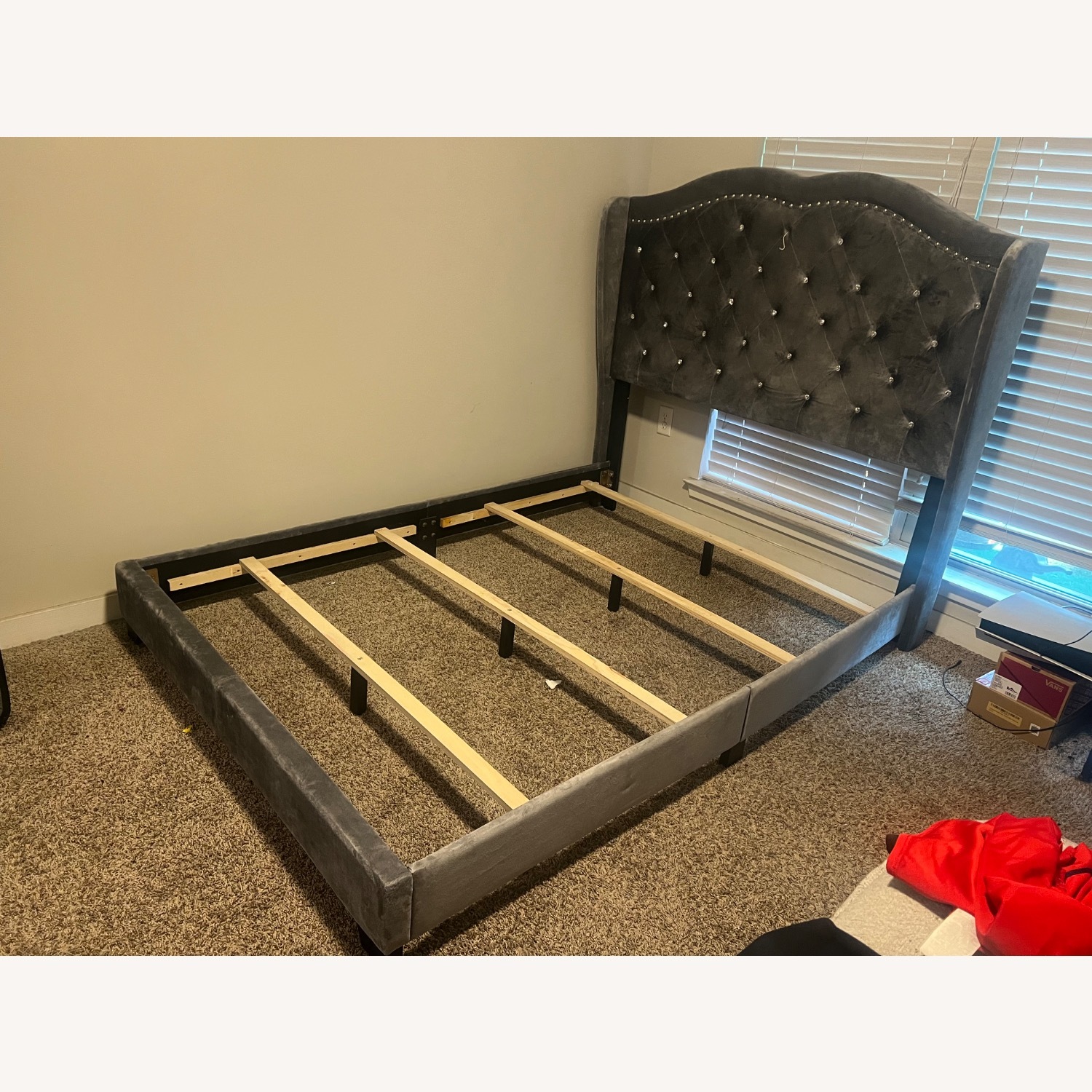 Dark Grey Glam Full Size Bed - image-1