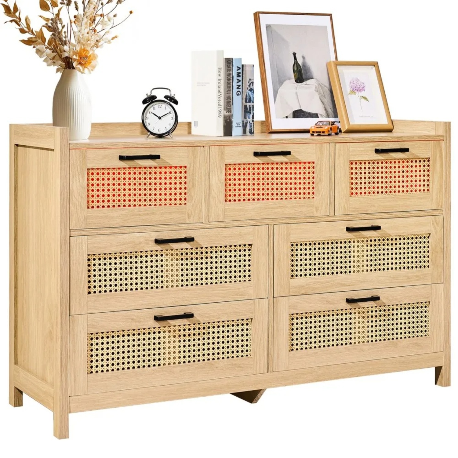 Beige Wicker/Wood Dresser - image-4