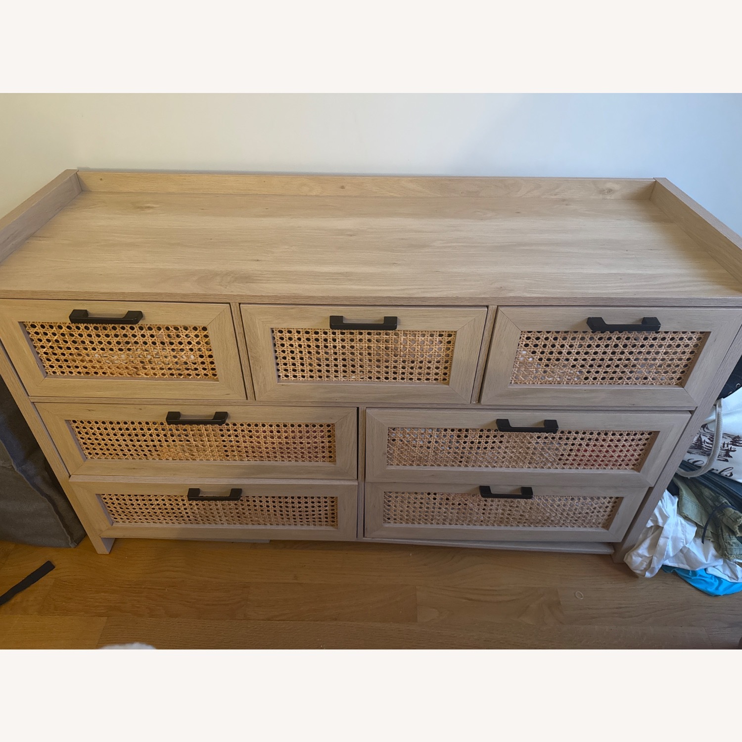 Beige Wicker/Wood Dresser - image-1
