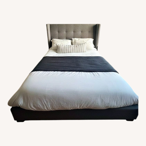 Used Gray Upholstered Queen Bed Frame for sale on AptDeco
