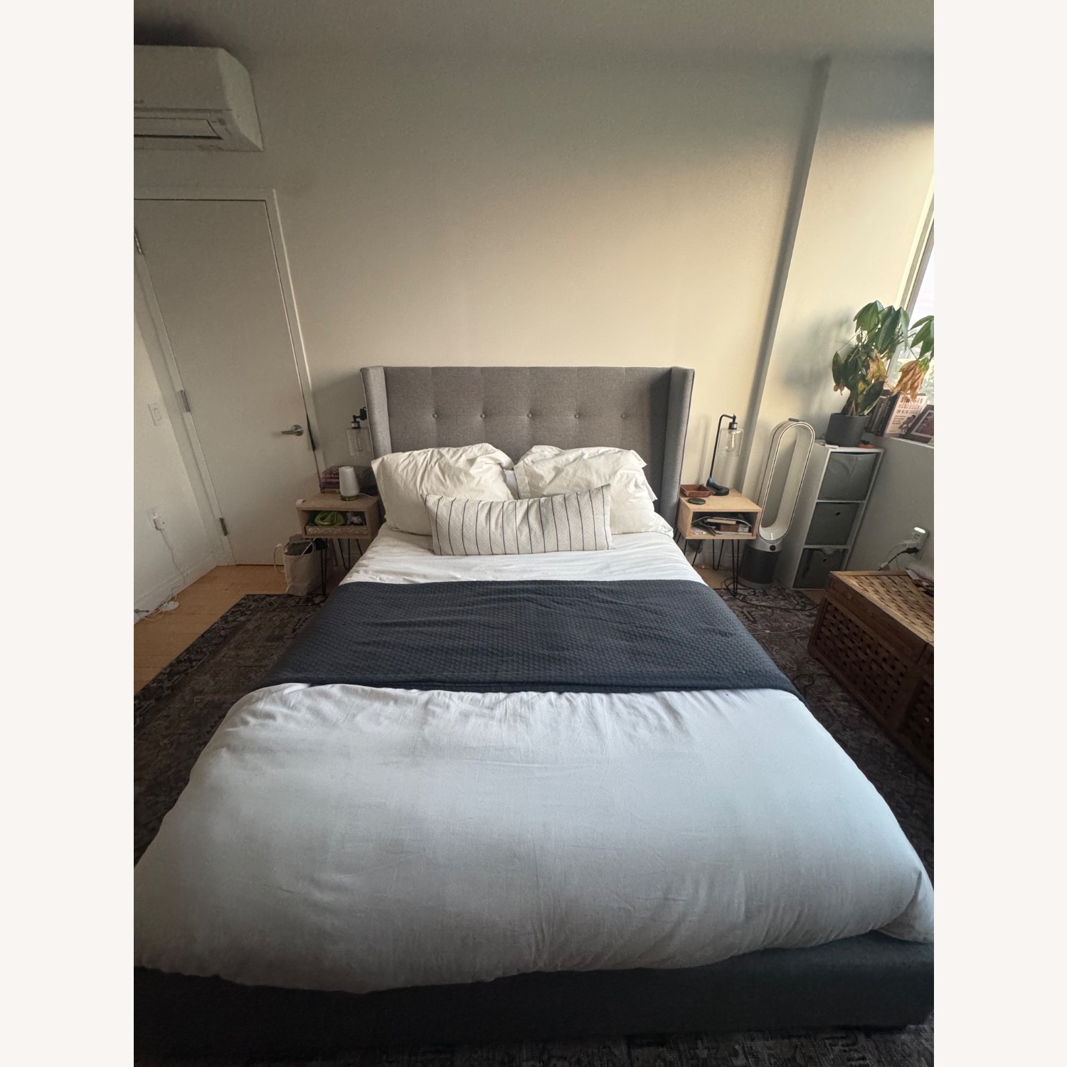 Gray Upholstered Queen Bed Frame - image-2