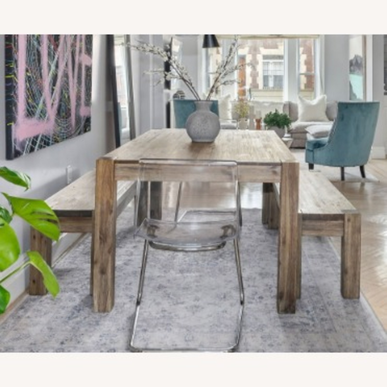 Dark Brown Wood Dining Table Set - image-2