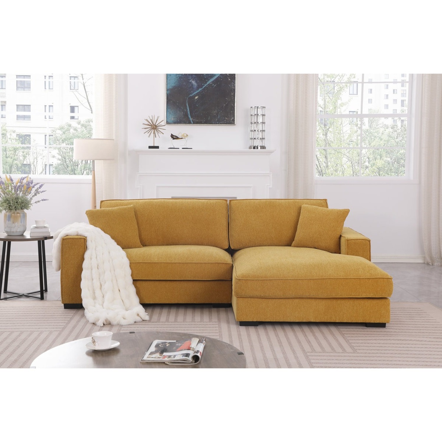 Wayfair Gold Fabric Chaise Lounge Sofa - image-2
