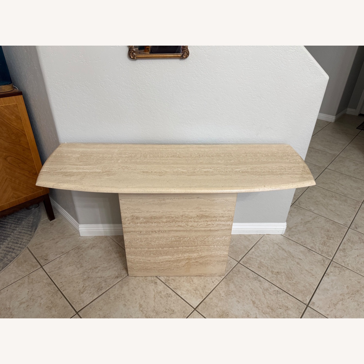 Vintage 1980s Postmodern Travertine Console Table - image-1