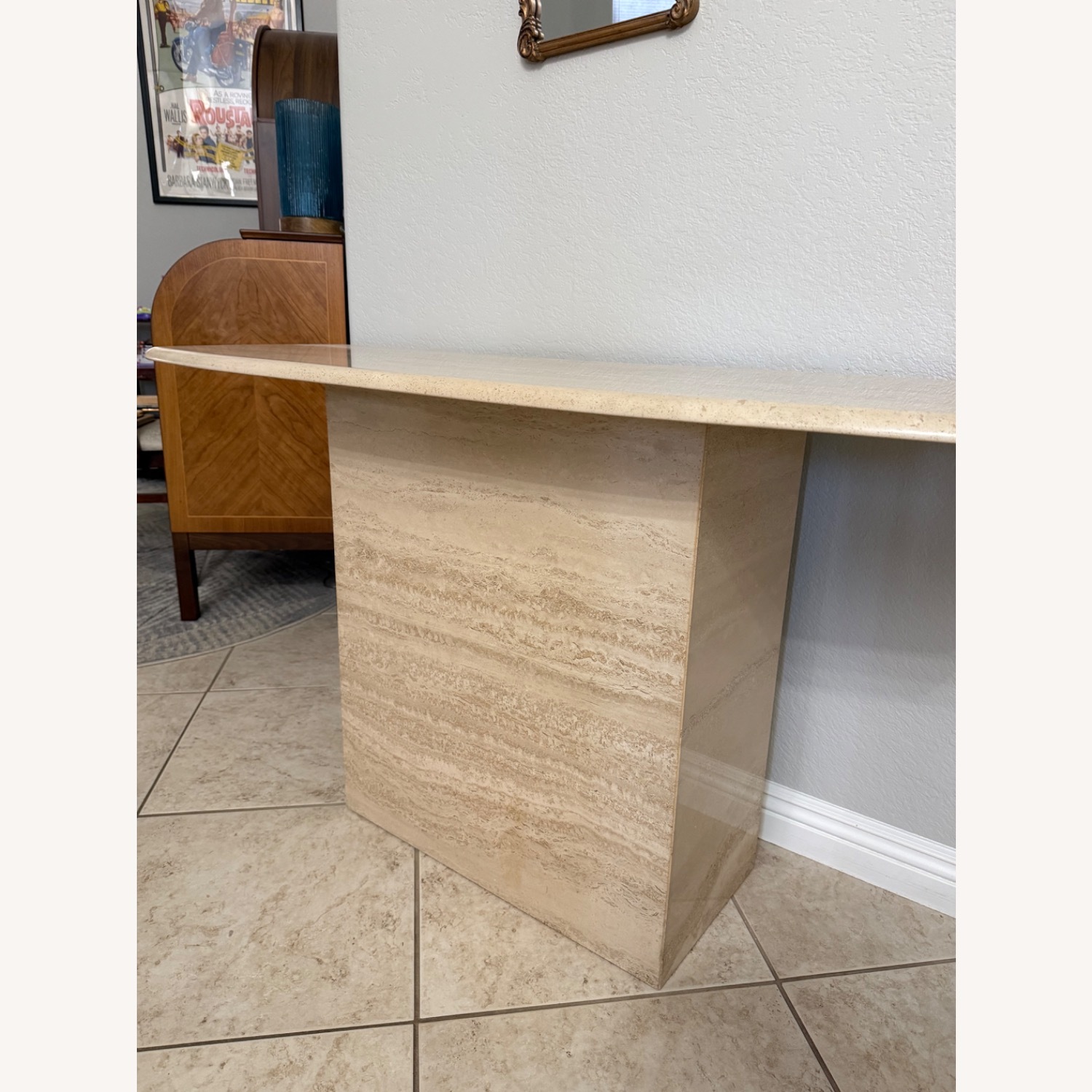 Vintage 1980s Postmodern Travertine Console Table - image-3