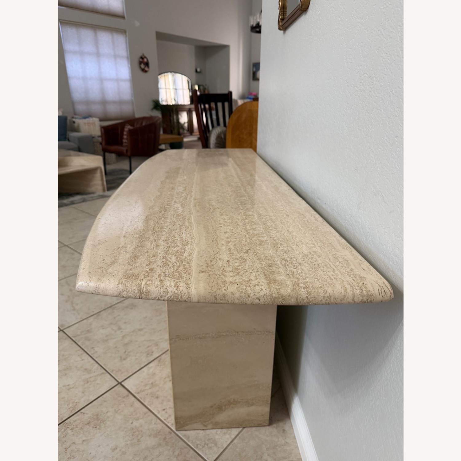 Vintage 1980s Postmodern Travertine Console Table - image-4
