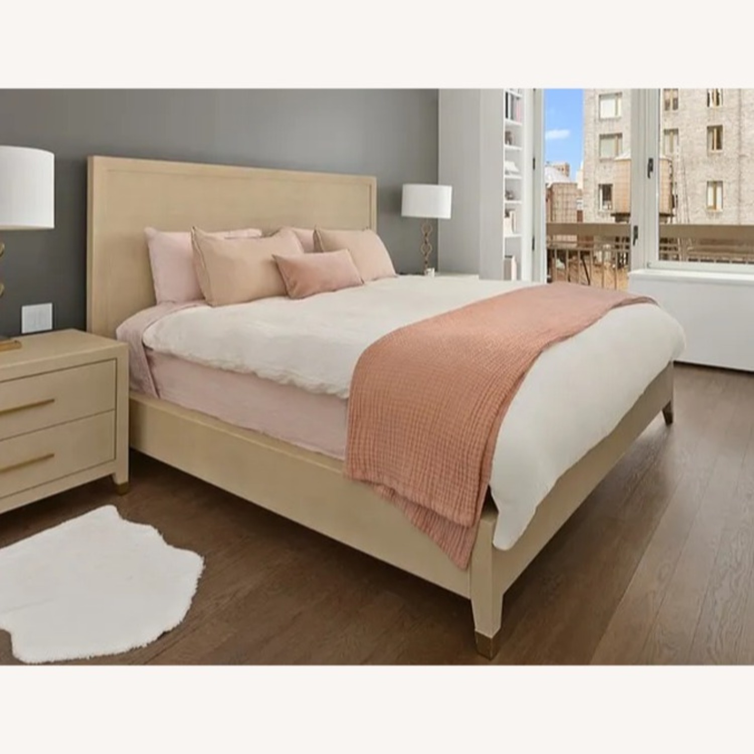 Restoration Hardware Graydon Shagreen Panel Bed -Bone & Brass - image-1