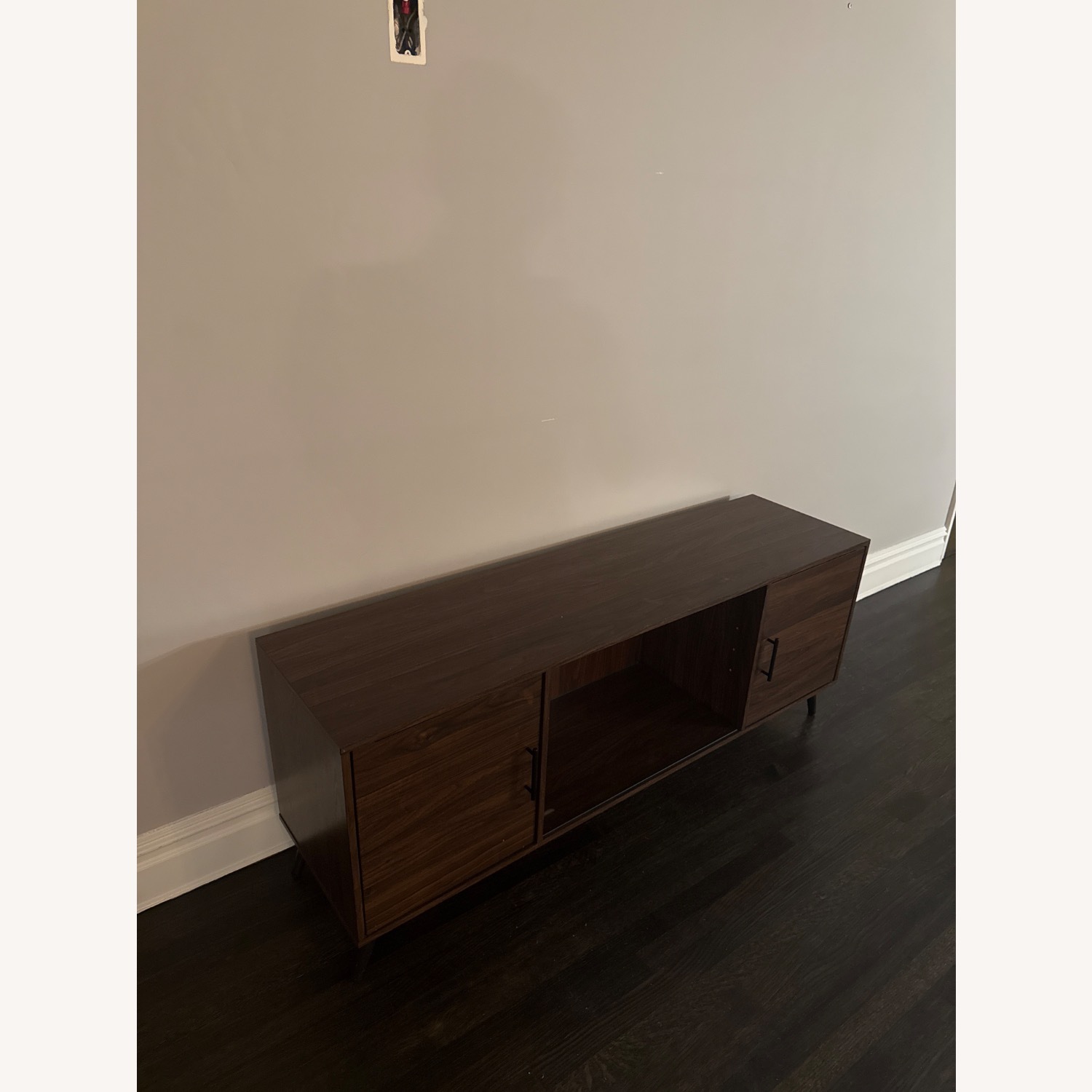Walker Edison Saxon Mid Century Modern Glass Shelf TV Stand - image-2