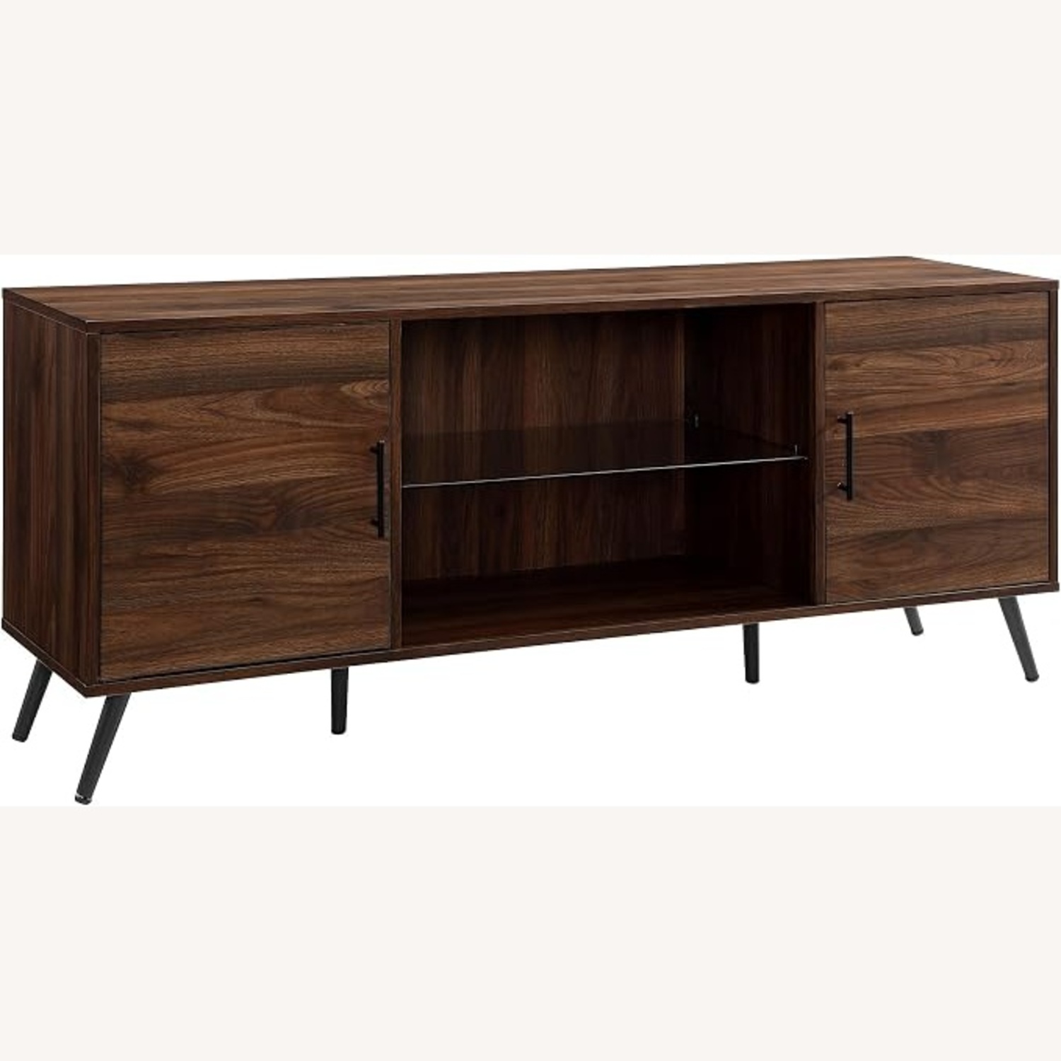 Walker Edison Saxon Mid Century Modern Glass Shelf TV Stand - image-4