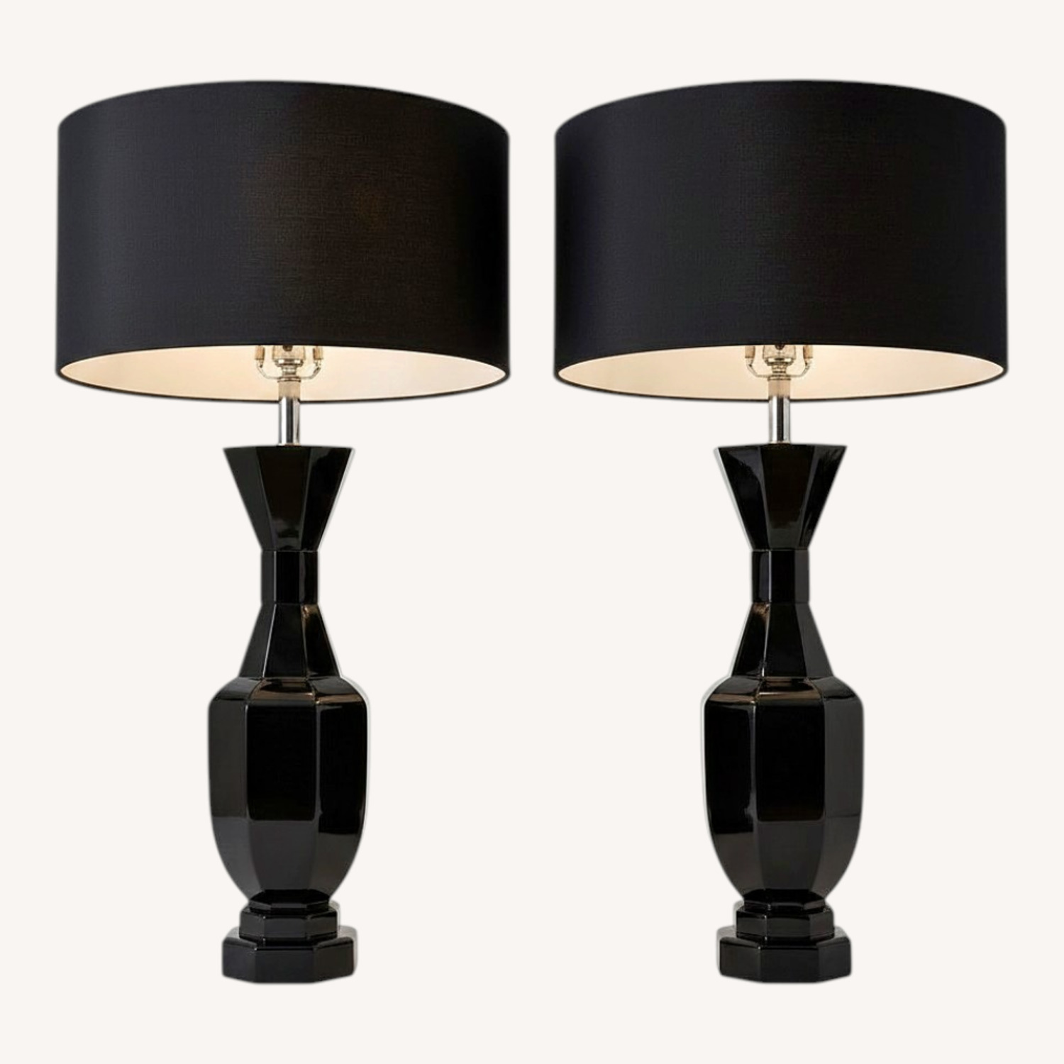 Global Views Black Lacquer Faceted Table Lamps - image-0