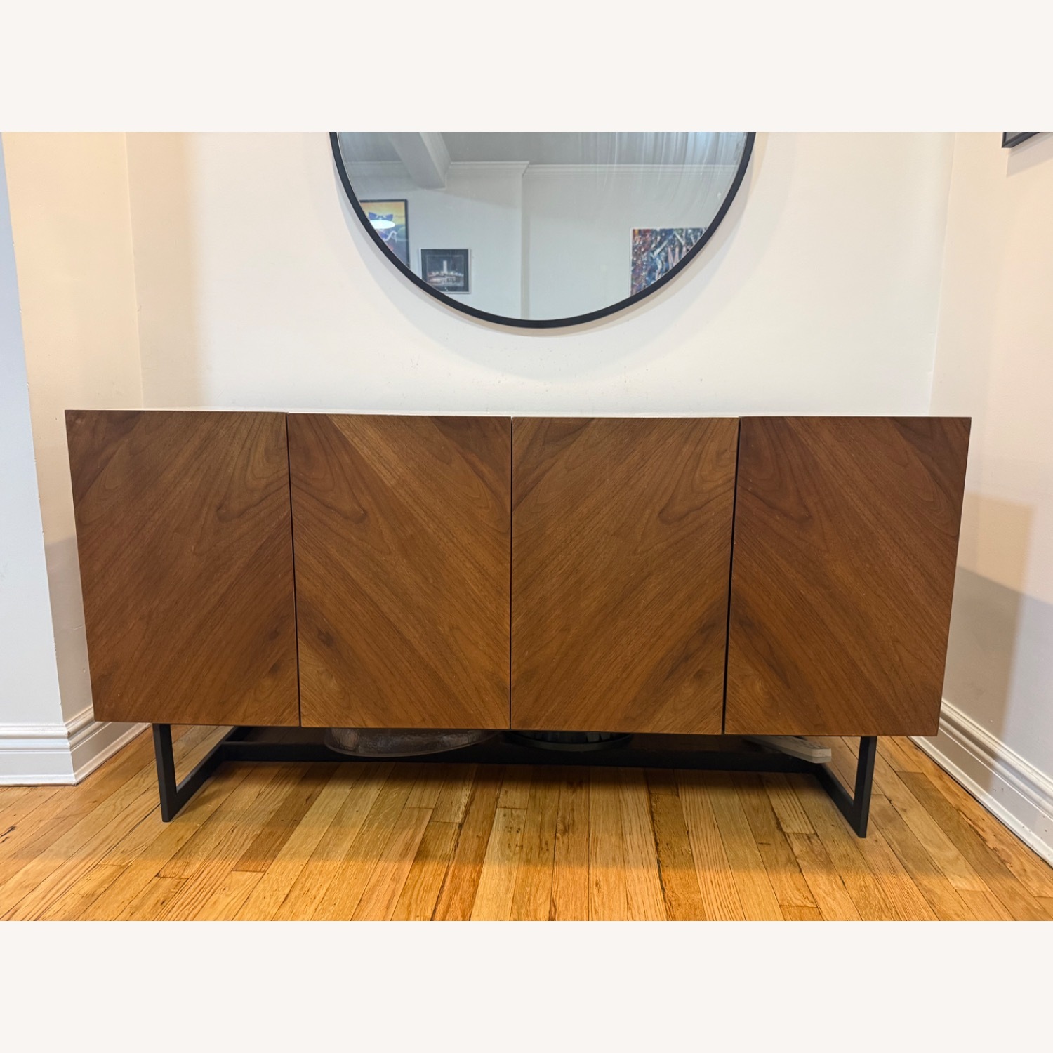 CB2 Suspend 57" Walnut Wood Media Console with White Marble Top - image-1