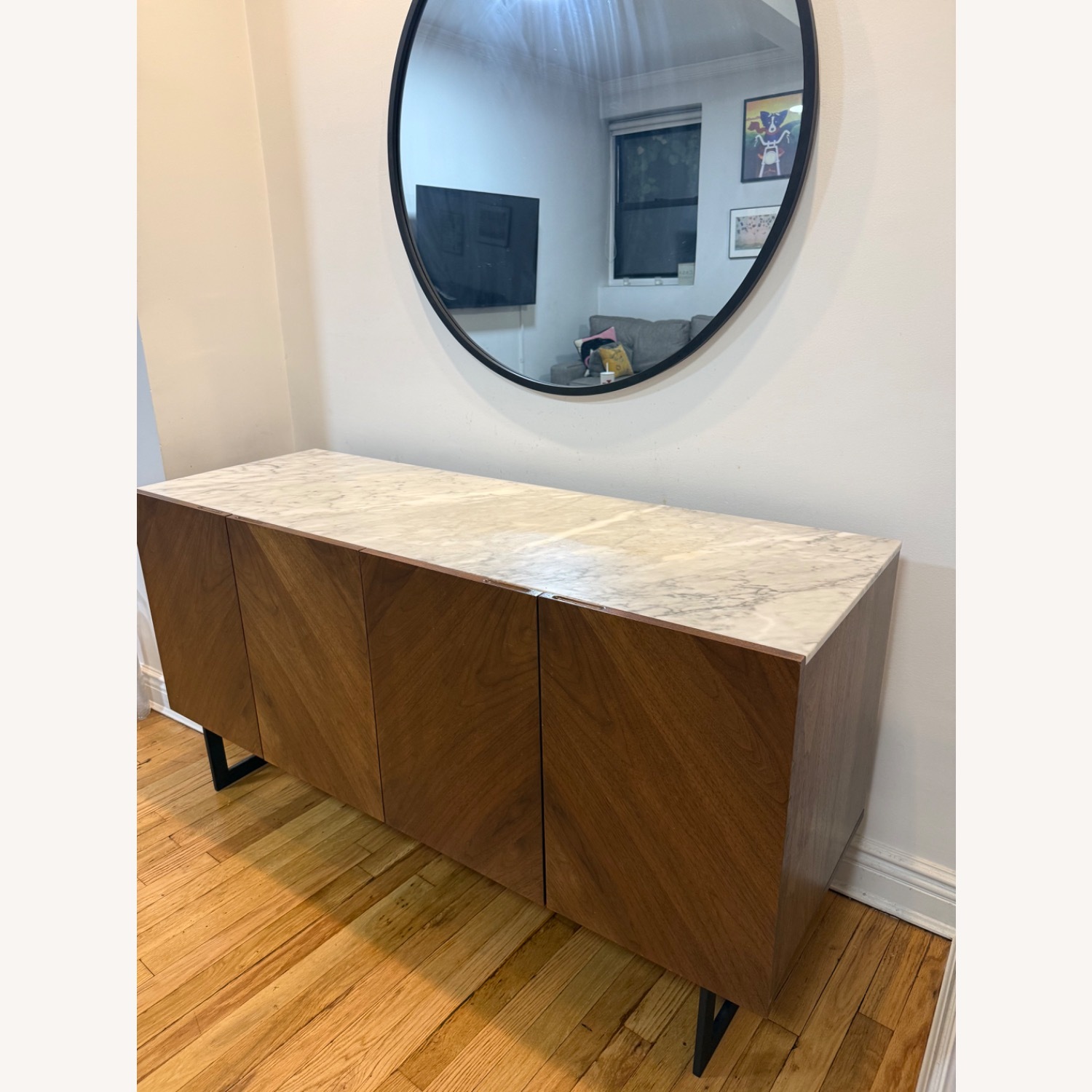 CB2 Suspend 57" Walnut Wood Media Console with White Marble Top - image-6
