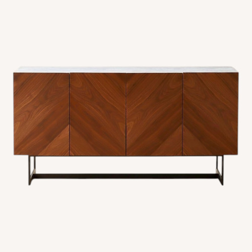 Used CB2 Suspend 57" Walnut Wood Media Console with White Marble Top for sale on AptDeco