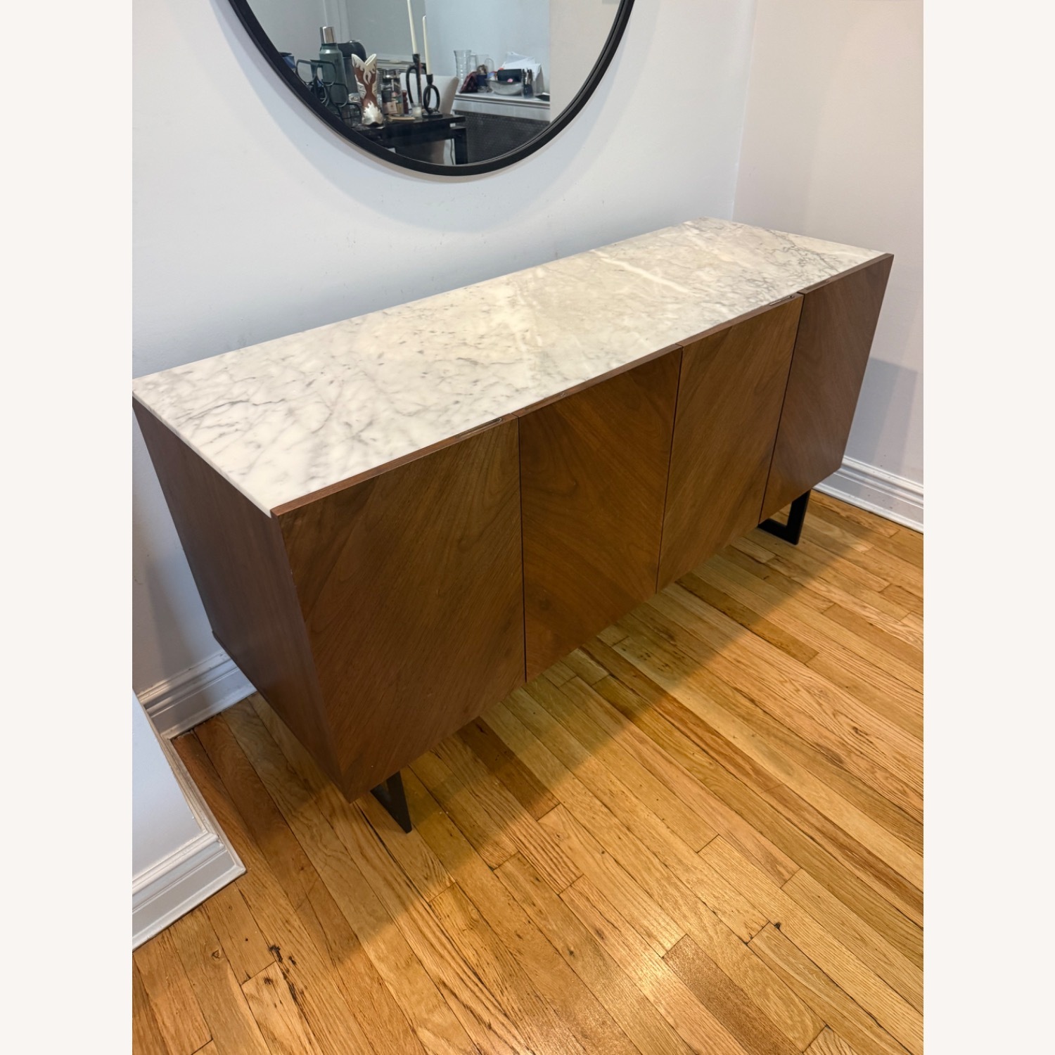 CB2 Suspend 57" Walnut Wood Media Console with White Marble Top - image-2